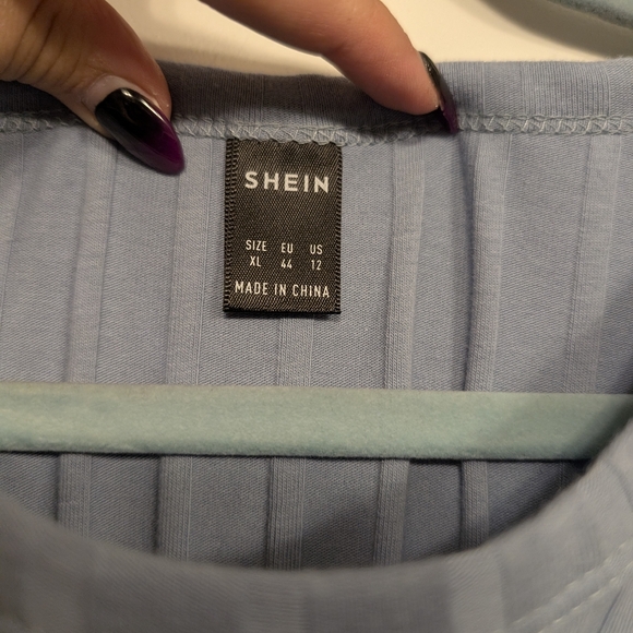 SHEIN Blue Ribbed Ruched Mock Neck Mini Dress - Picture 4 of 4